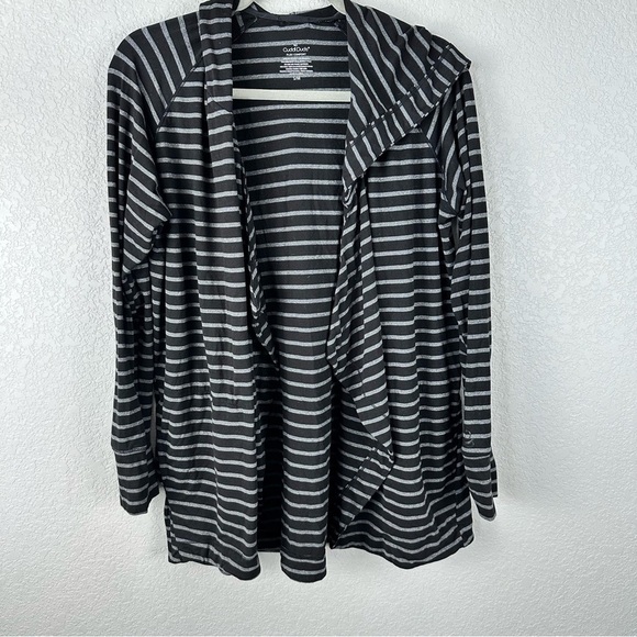 Cuddl Duds | Black/Grey/Gray Stripe Flexwear Open-Front Hooded Jacket Sz S/M - Picture 1 of 8